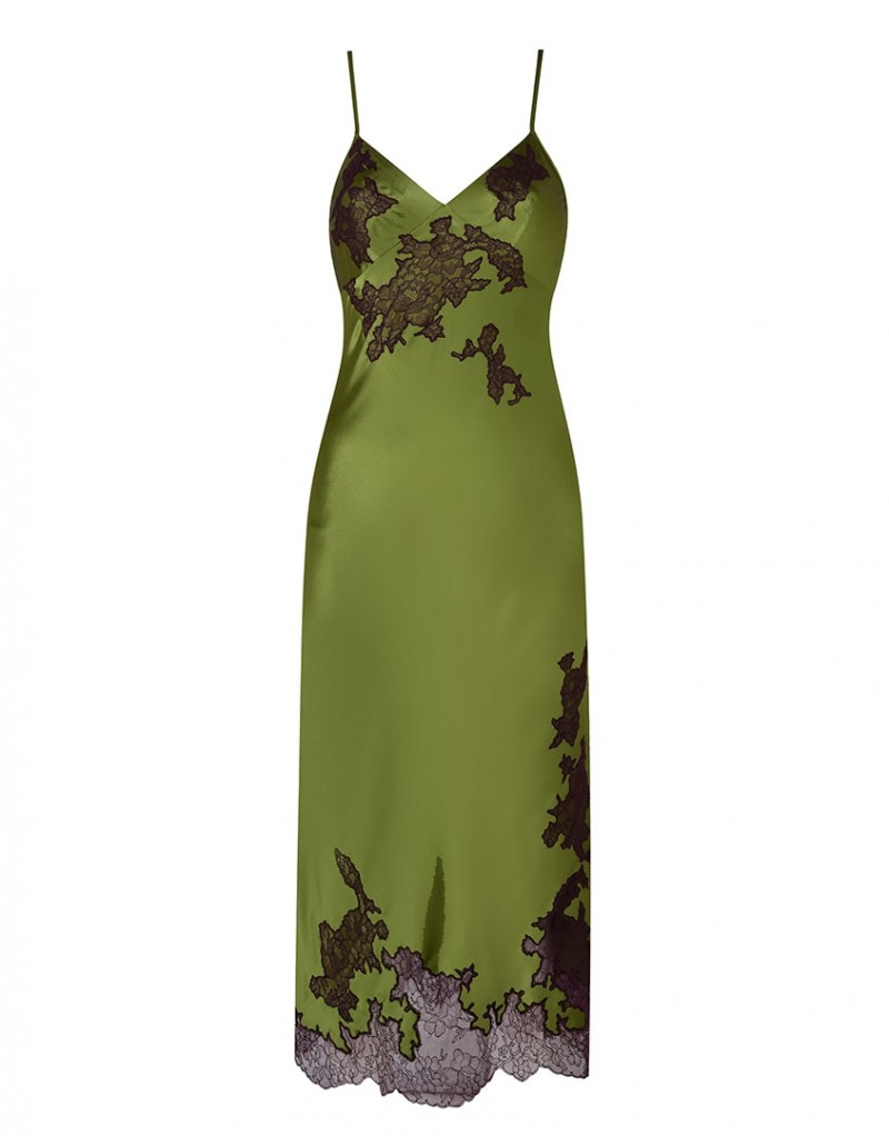 ChristiДлинная зеленая сорочка из шелка и кружева Christi