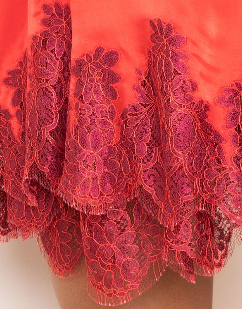 TaliaКрасный халат-кимоно с кружевной отделкой Talia