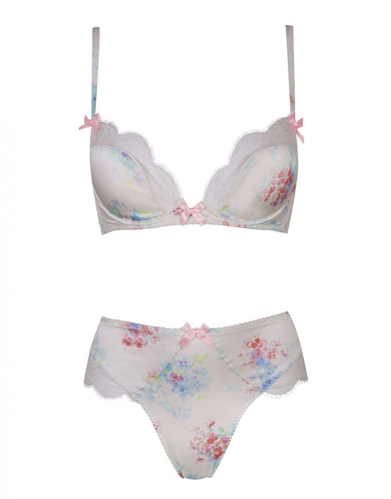 AimelineБелые высокие трусы стринги из шелка с принтом Aimeline