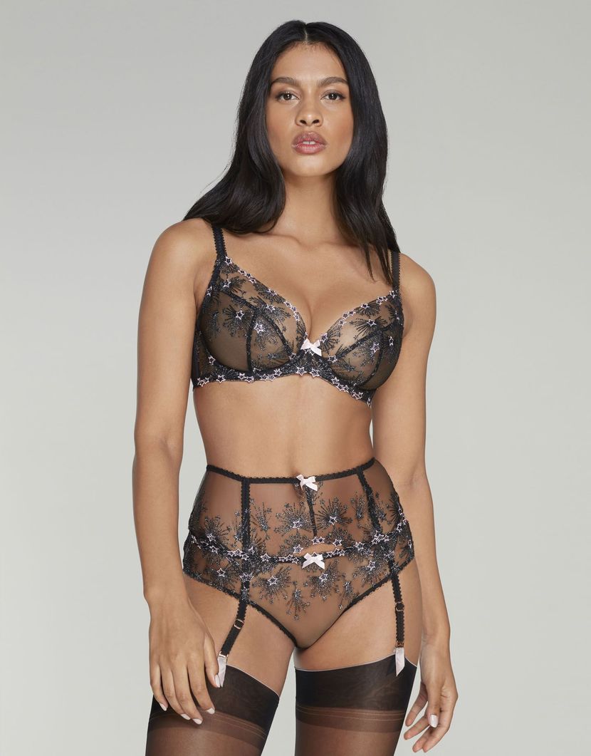 KaylieШирокий черный пояс для чулок с вышивкой Kaylie