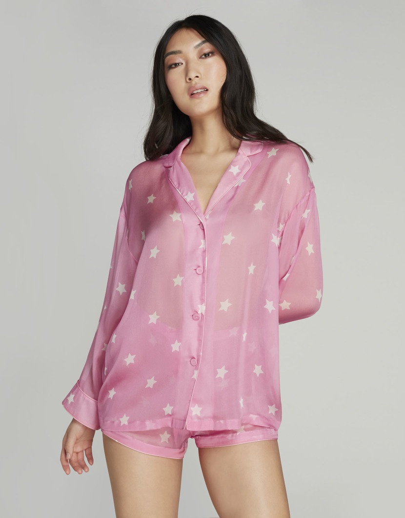 CozmoРозовая шелковая куртка пижамы Cozmo