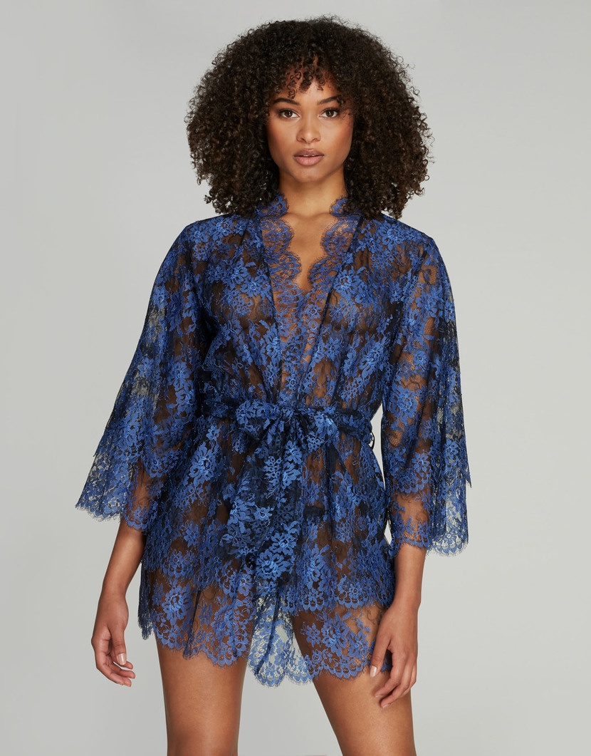 CarlineЧерно-синий кружевной халат Carline