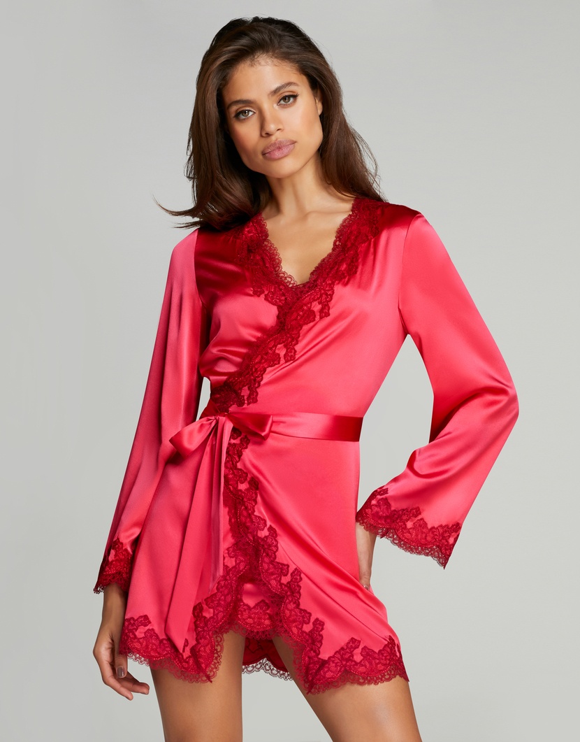 AmeleaРозово-красный верх пижамы из шелка и кружева Amelea