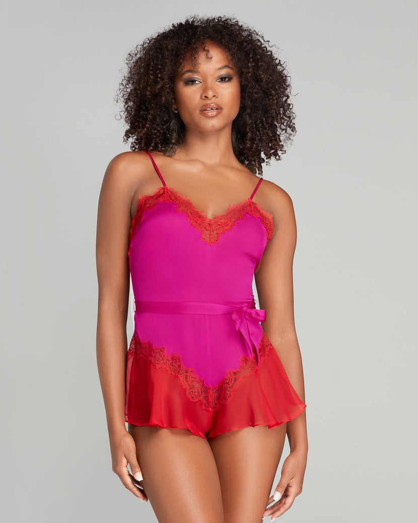 DaphneeРозово-красный комбинезон с кружевом Daphnee