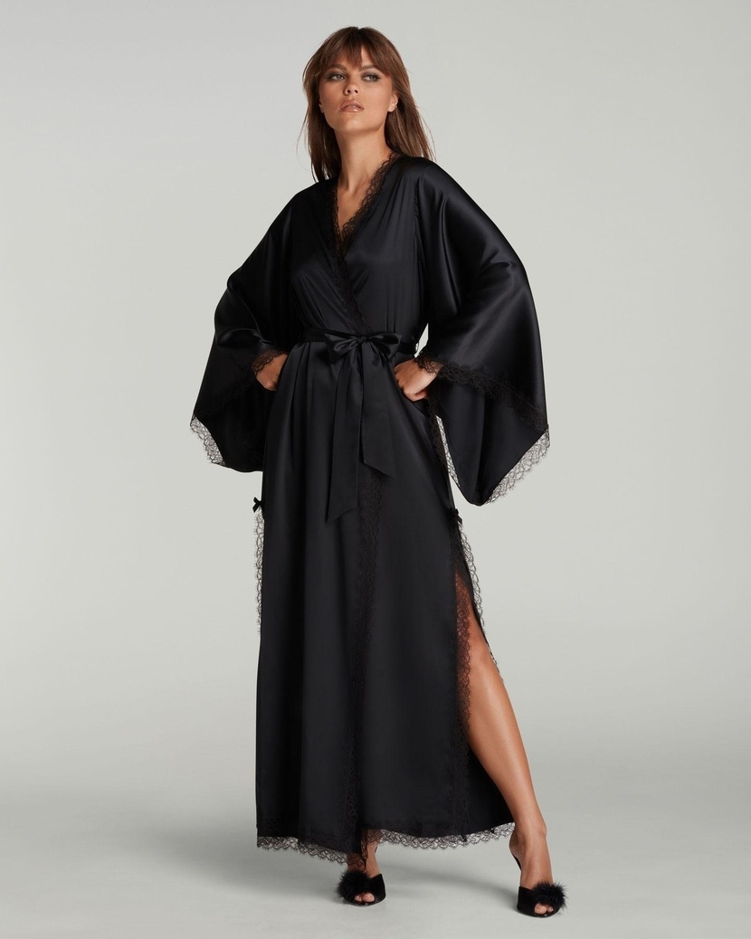 GiseleЧерный длинный халат-кимоно Gisele