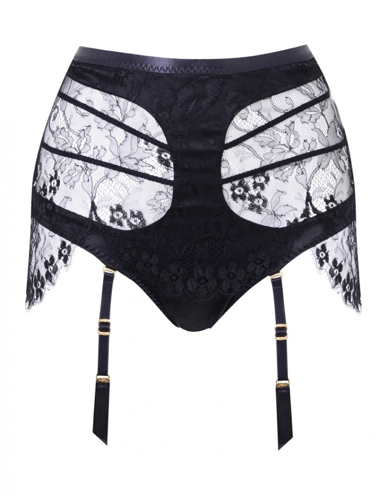 MilaЧерные высокие трусы с кружевной отделкой и пажами для чулок Mila