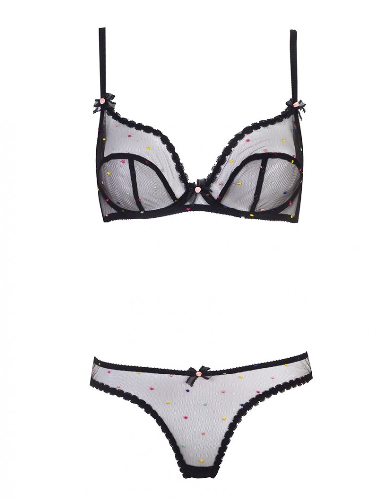 PoppieЧерный бюстгальтер с отделкой кружевом и вышивкой Poppie