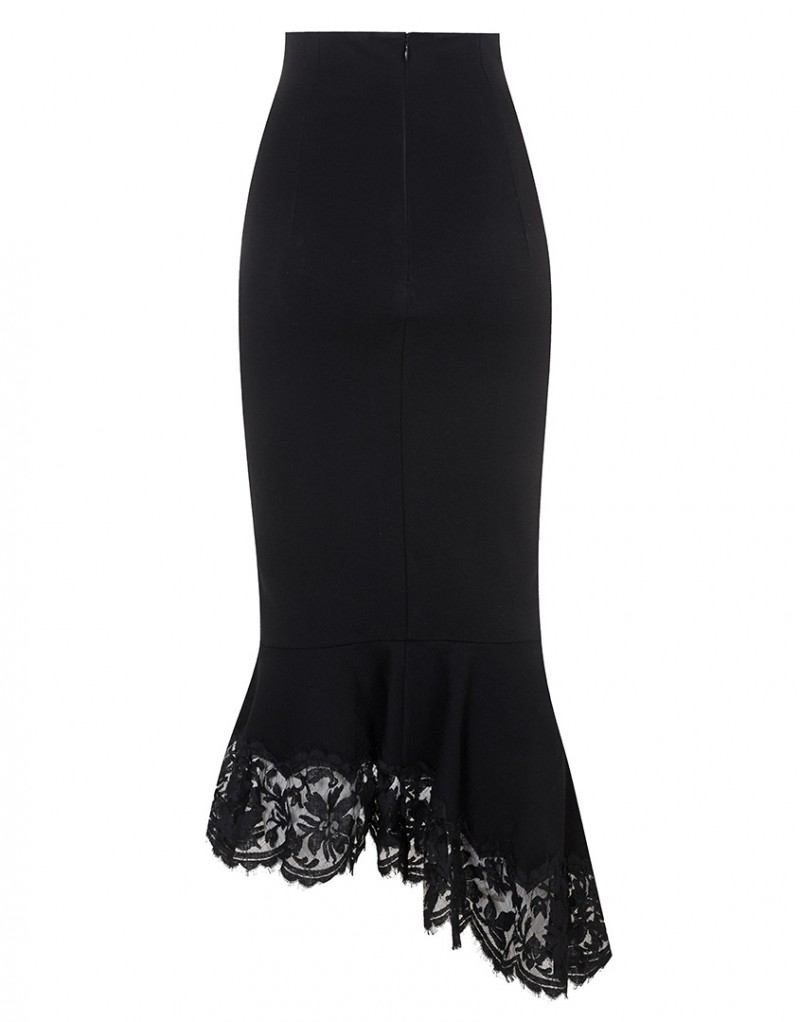 NadinaЧерная асимметричная юбка с кружевной отделкой Nadina