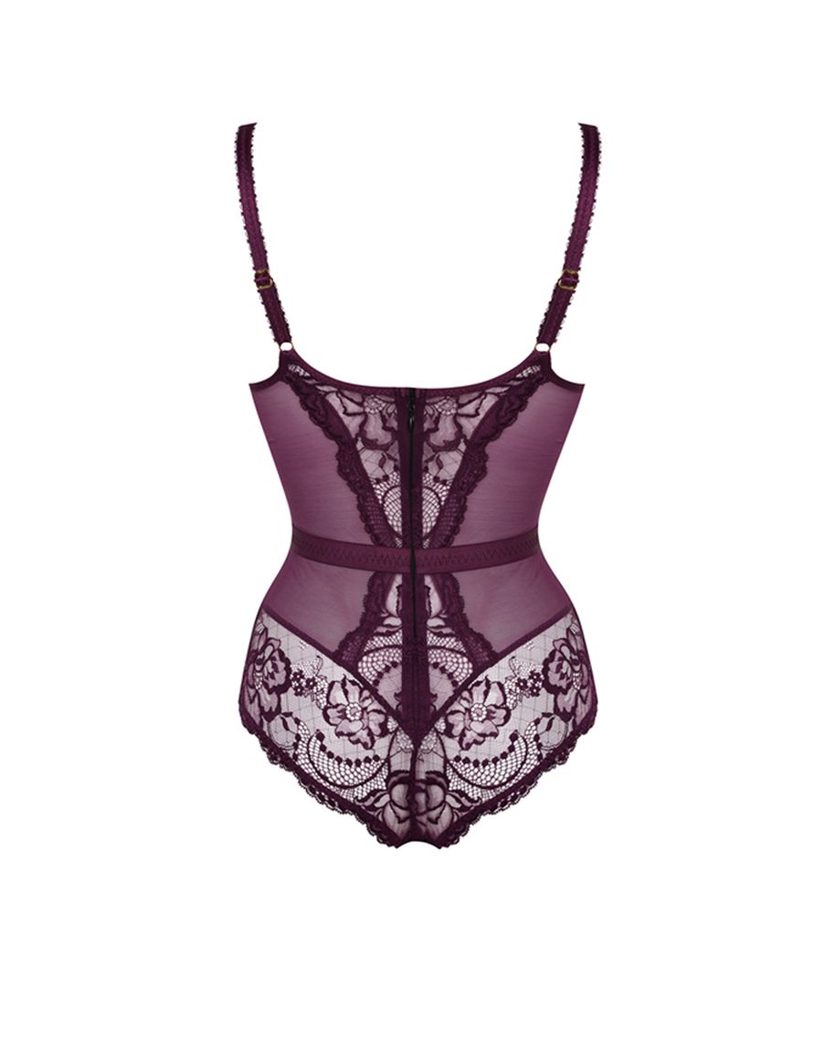 Боди сливового цвета с кружевной отделкой Carmella