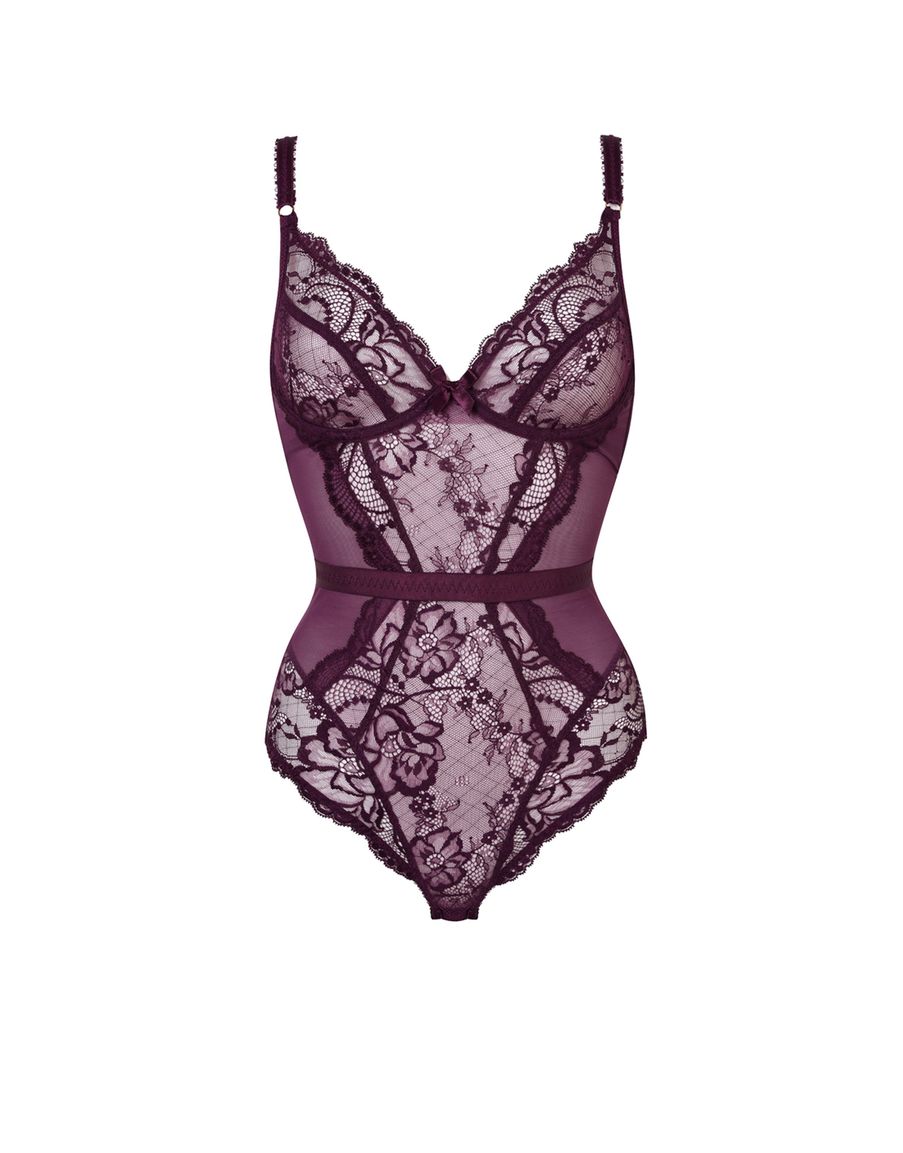 Боди сливового цвета с кружевной отделкой Carmella