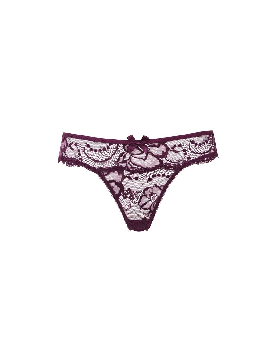Кружевные трусы стринги сливового цвета Carmella