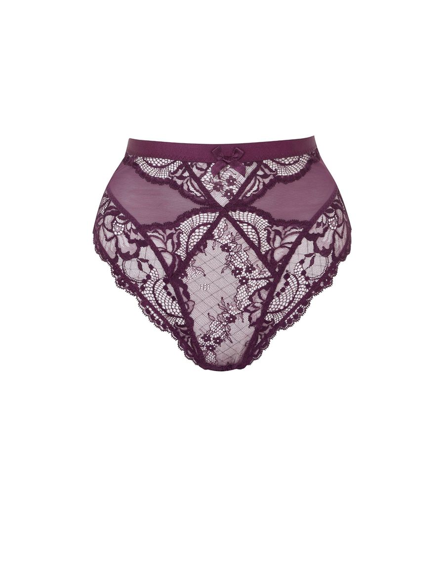 Кружевные классические трусы сливового цвета с высокой посадкой Carmella