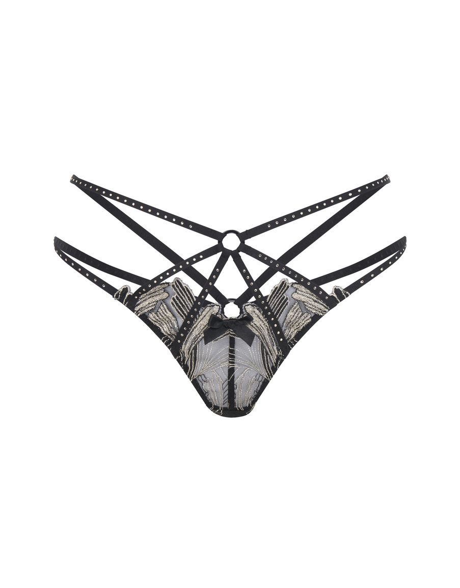 Черные трусы стринги с вышивкой Christalina