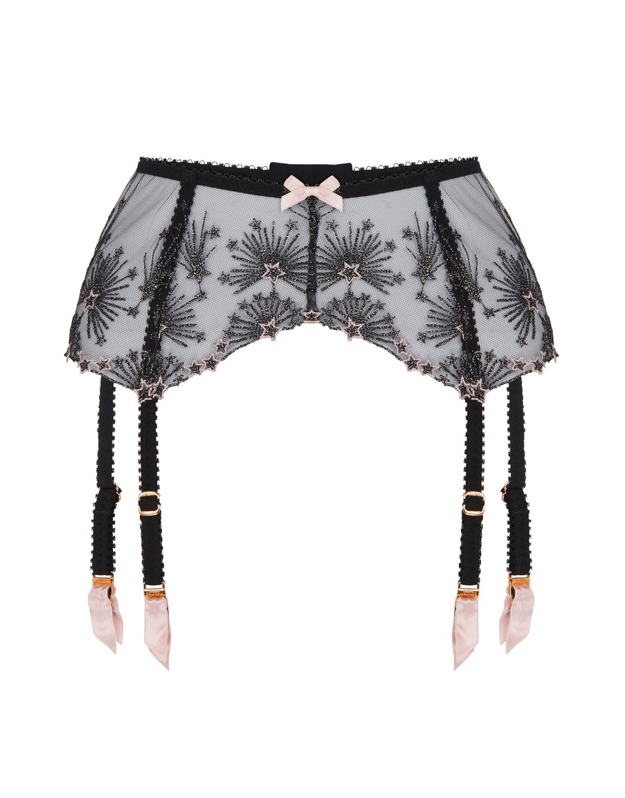 Широкий черный пояс для чулок с вышивкой Kaylie