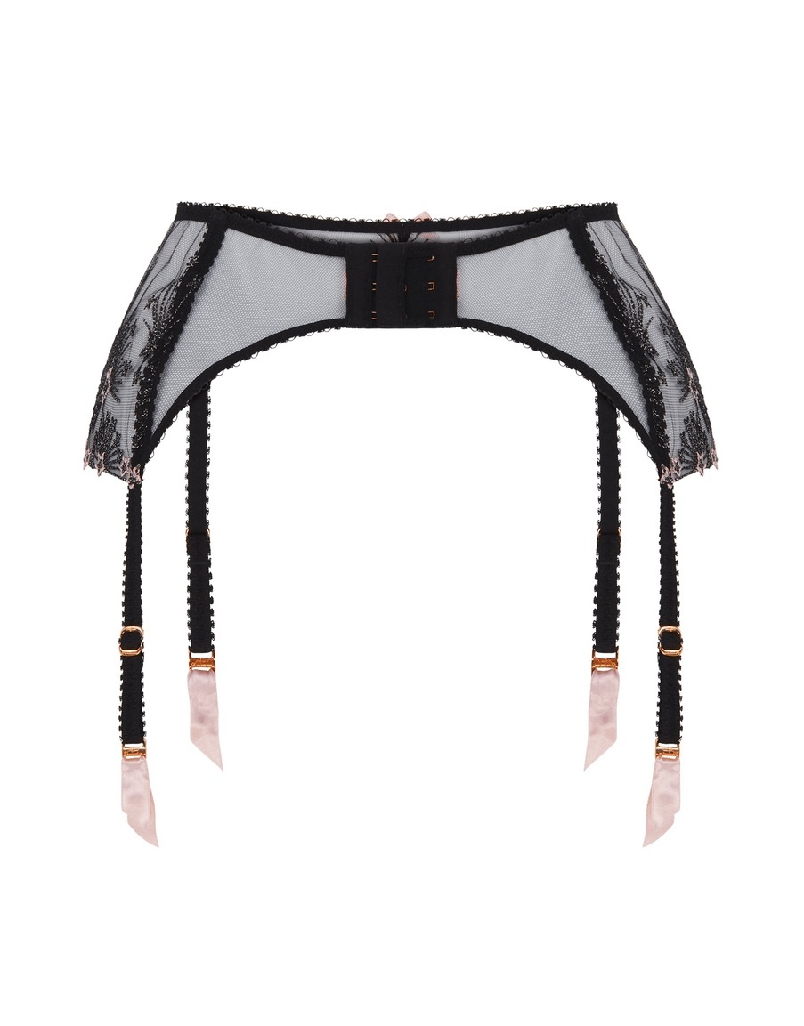 Широкий черный пояс для чулок с вышивкой Kaylie