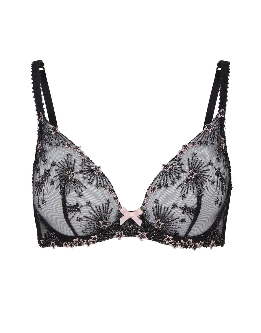 Мягкий черный бюстгальтер на косточках с вышивкой Kaylie