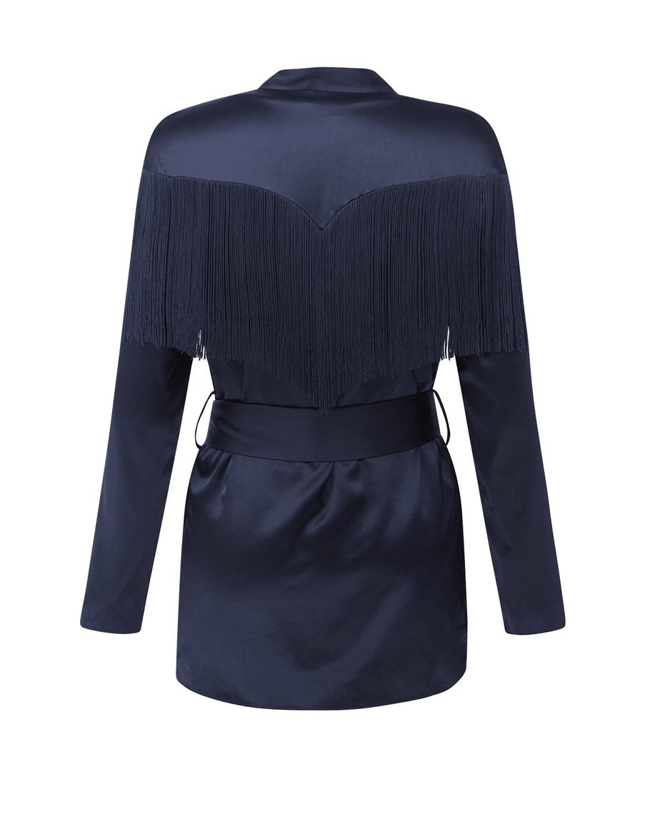 Темно-синий шелковый жакет с отделкой бахромой Nevada