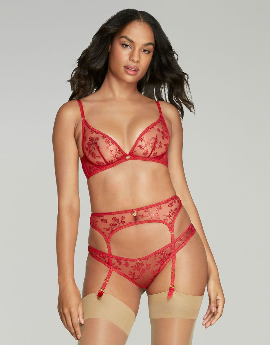 Прозрачный красный пояс для чулок Zadi