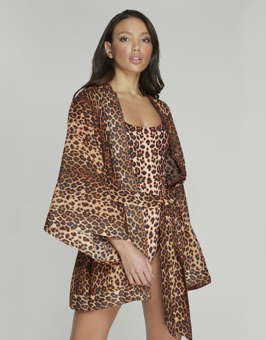 Леопардовый халат-кимоно из хлопка Kittie