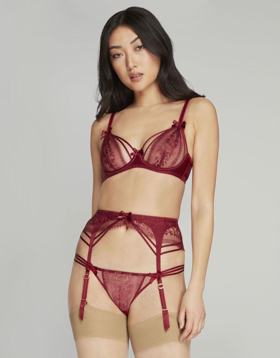 Темно-красный кружевной пояс для чулок Tanya