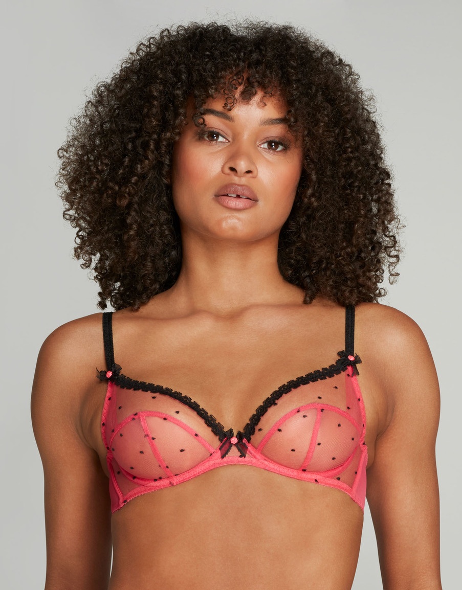Розово-черный прозрачный бюстгальтер с мягкой чашкой Poppie