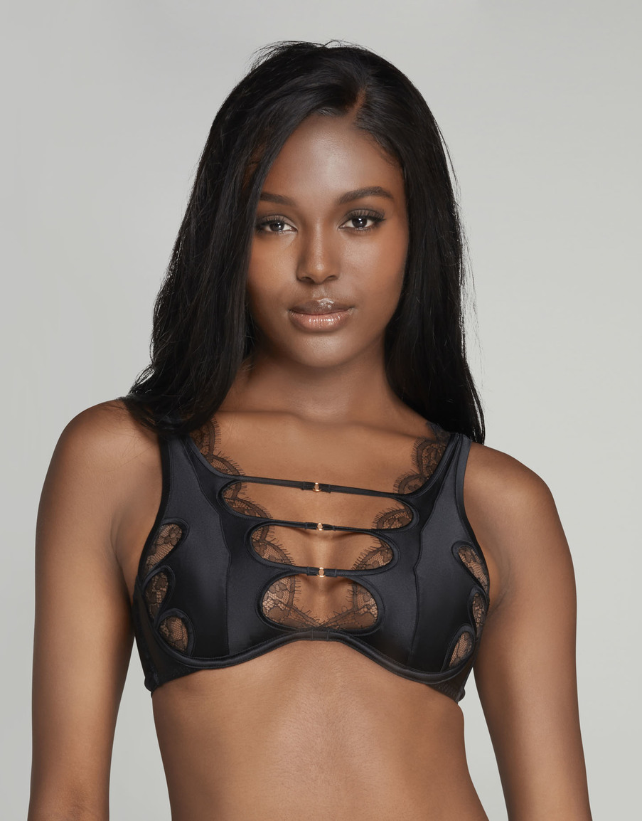 Черный шелковый с кружевом бюстгальтер с мягкой чашкой Larisa