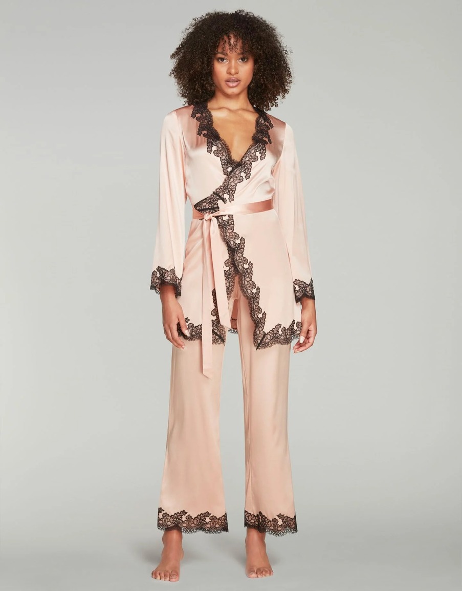 Розово-черные пижамные брюки из шелка с кружевом Amelea