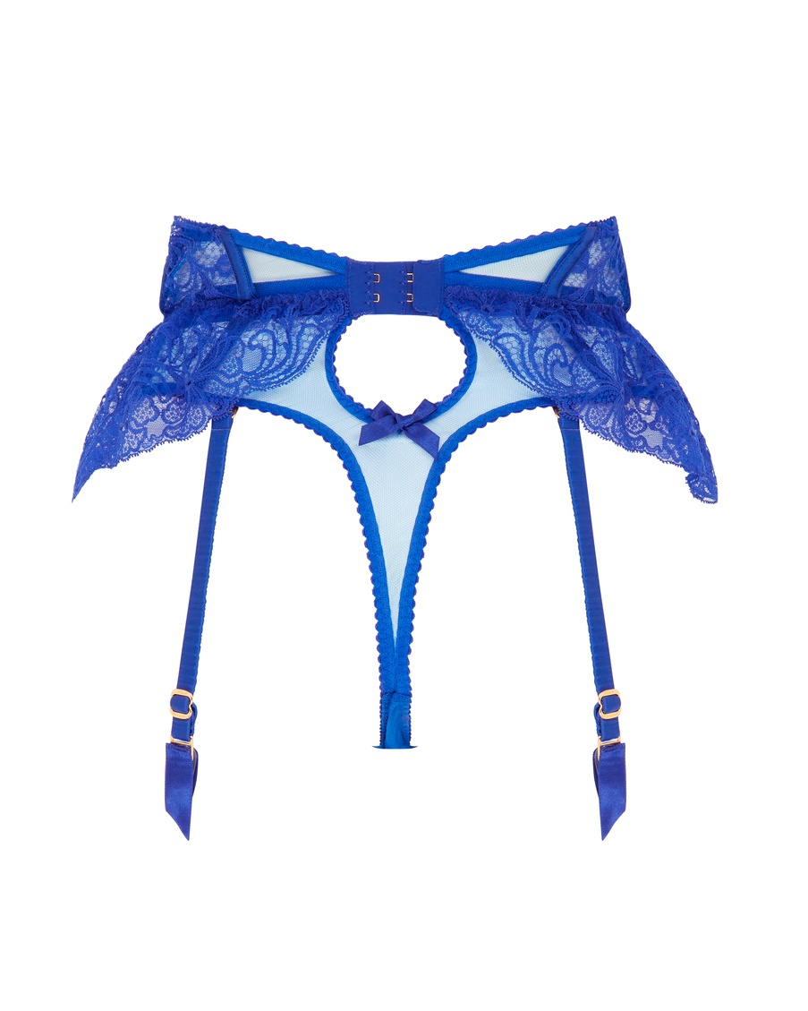 Синие трусы стринги с пажами для чулок Rozlyn