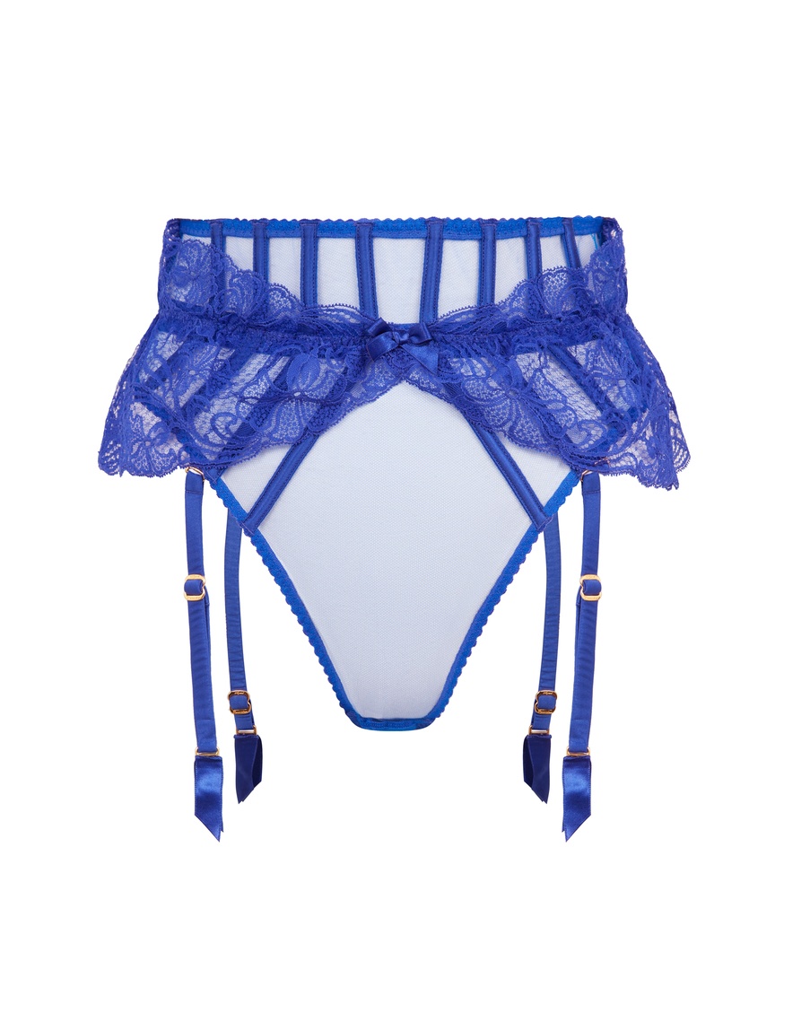 Синие трусы стринги с пажами для чулок Rozlyn