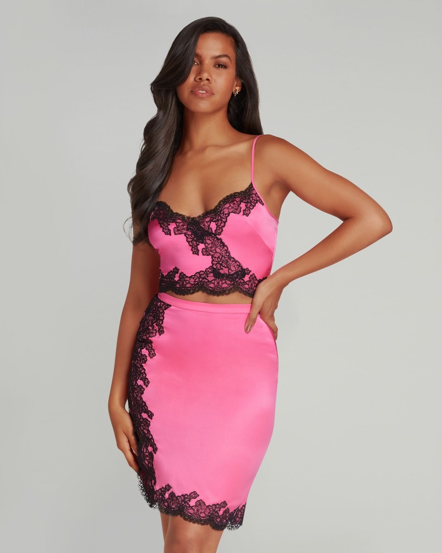 Розово-черная юбка из шелка с кружевом Amelea