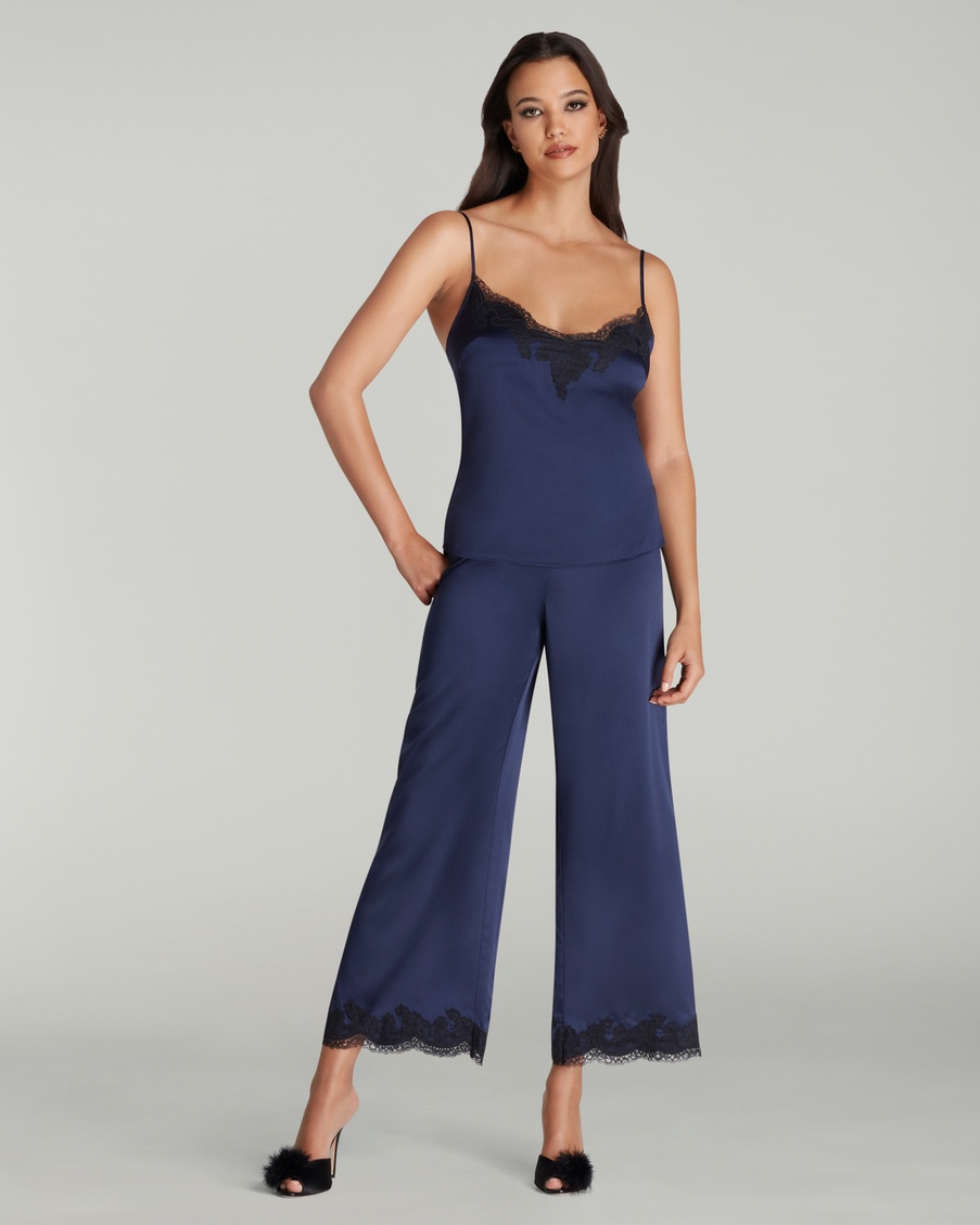 Синий пижамный топ из шелка и кружева Amelea