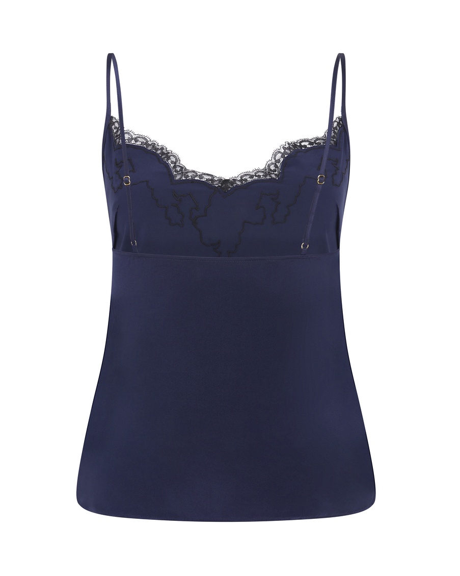 Синий пижамный топ из шелка и кружева Amelea