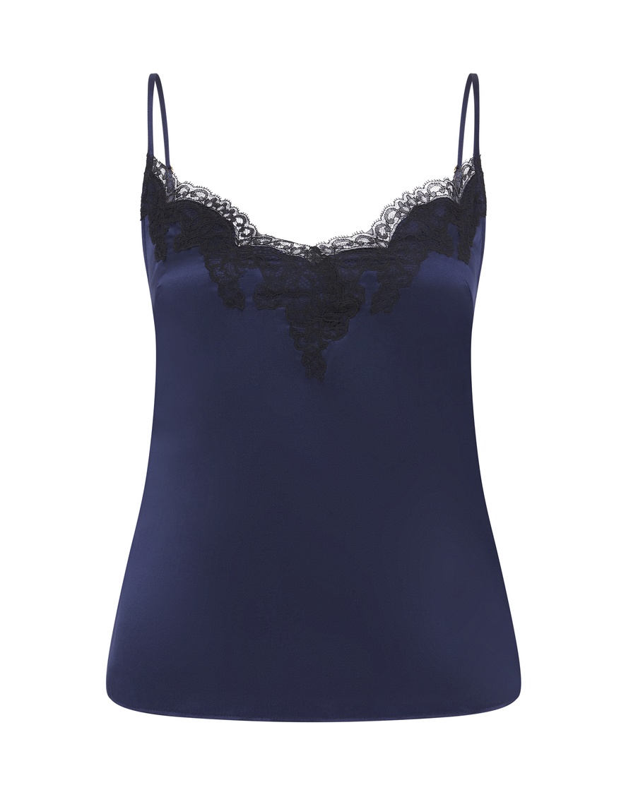 Синий пижамный топ из шелка и кружева Amelea