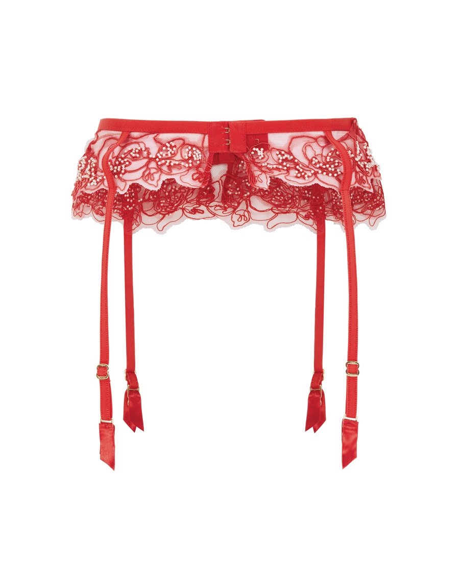Красный прозрачный пояс для чулок Lindie