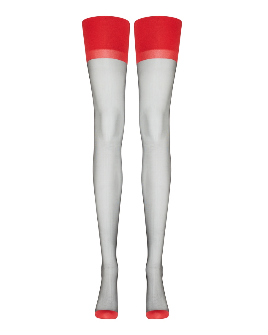 Черно-красные чулки под пояс с продольным швом Ora