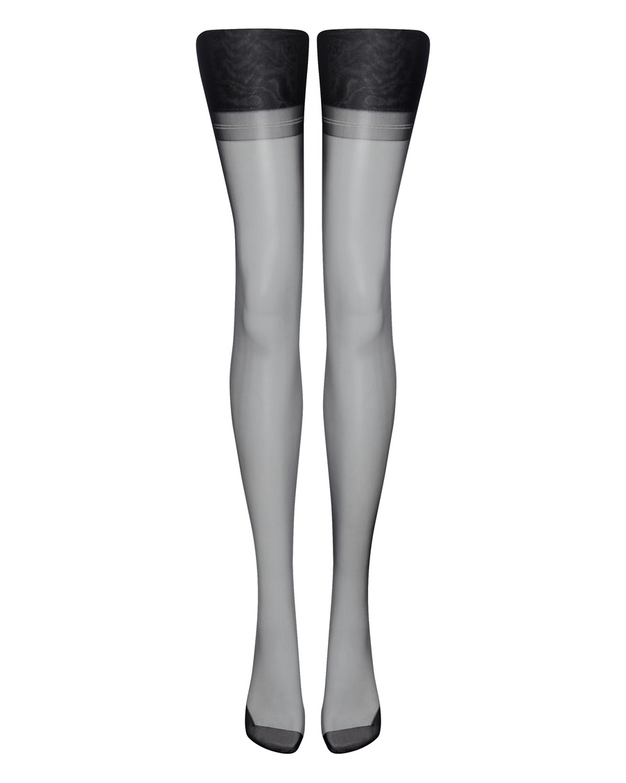 Черные чулки под пояс с продольным швом Lazulie