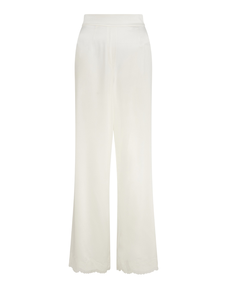 Белые пижамные брюки из шелка с кружевом Amelea