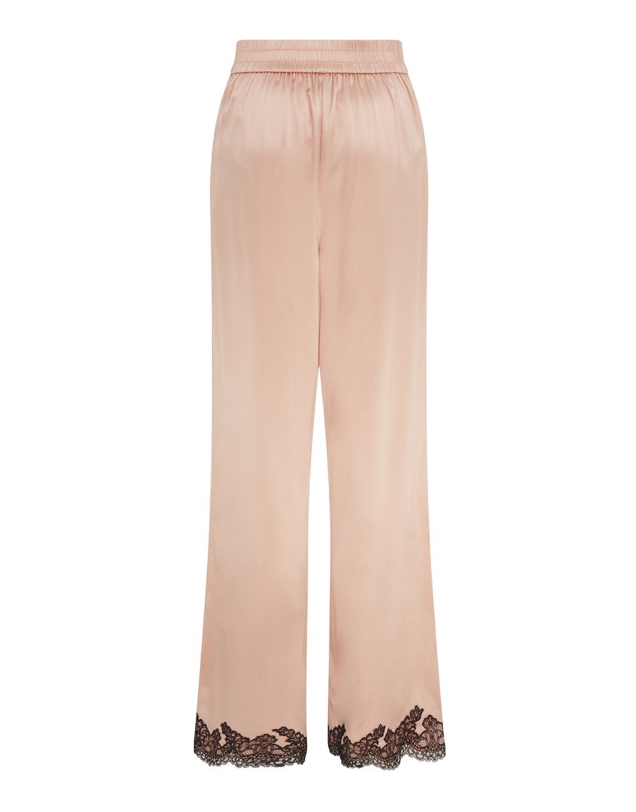 Розово-черные пижамные брюки из шелка с кружевом Amelea
