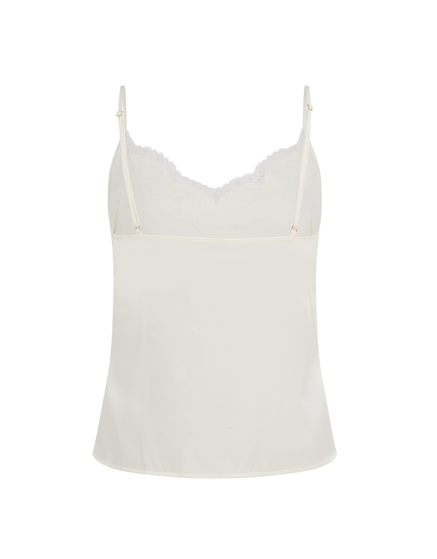 Белый шелковый пижамный топ с кружевной отделкой Amelea
