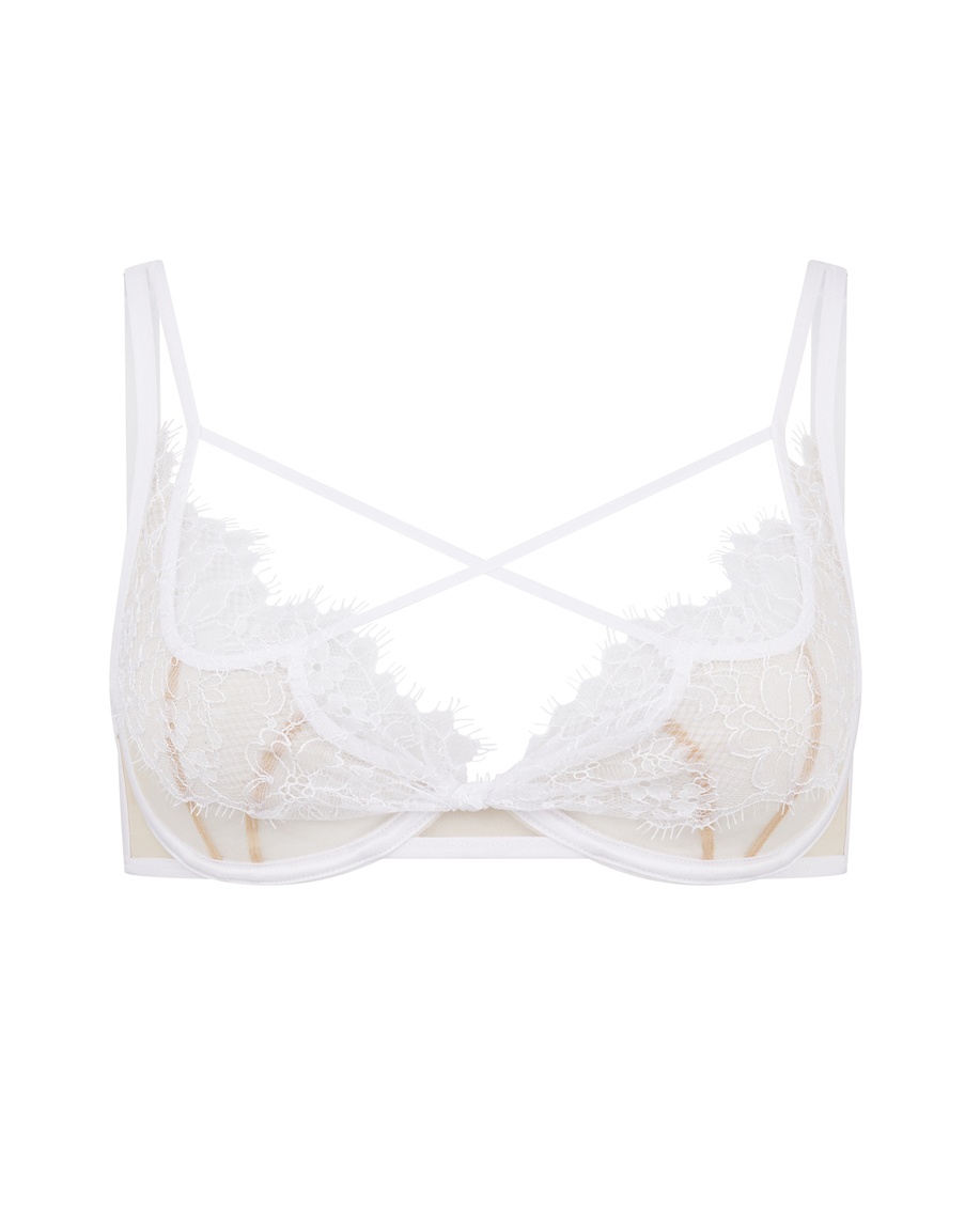 Белый кружевной прозрачный бюстгальтер с мягкой чашкой Palma