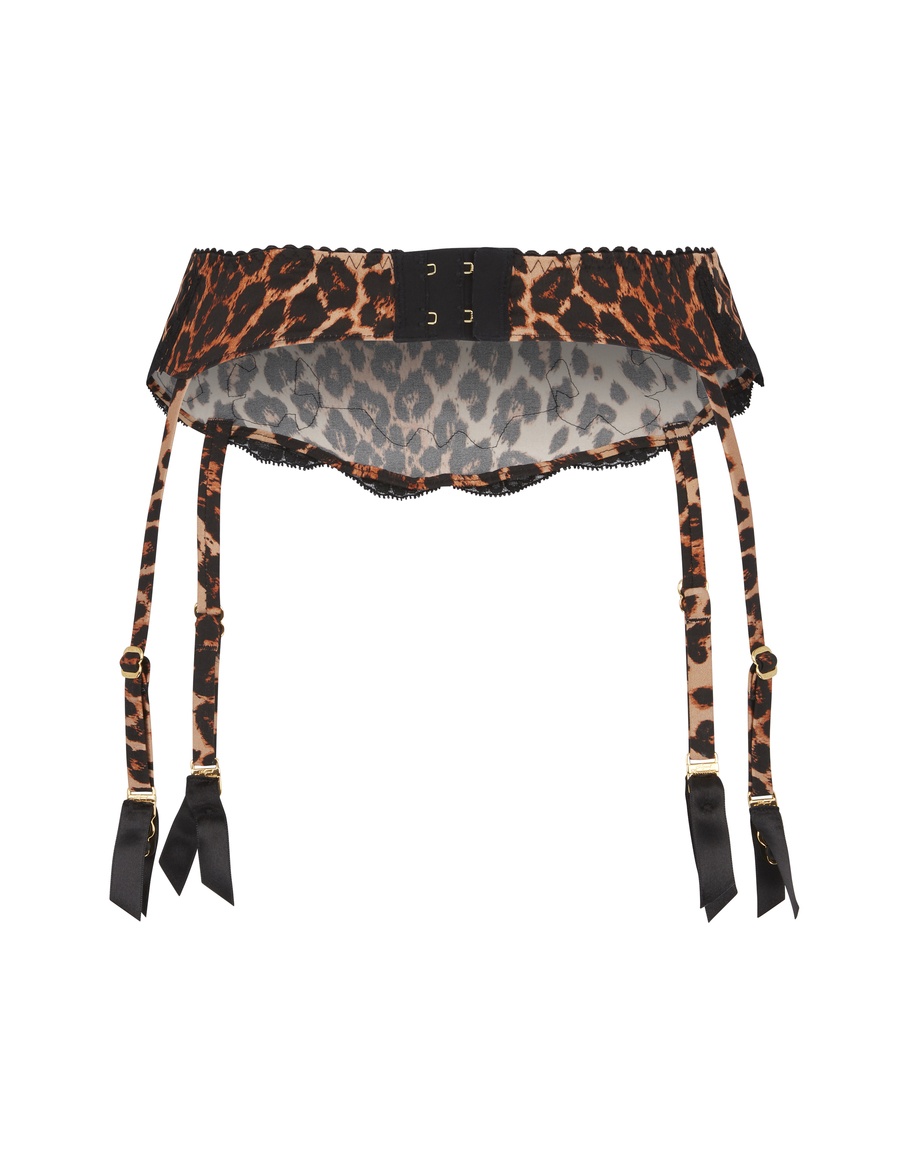 Леопардовый пояс для чулок из шелка с черным кружевом Molly