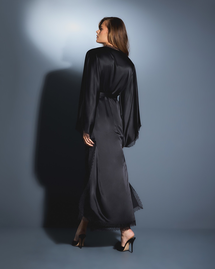 Черный длинный халат-кимоно Gisele