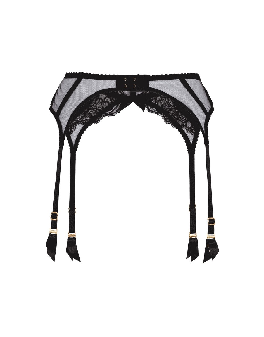 Черный кружевной пояс для чулок Rozlyn