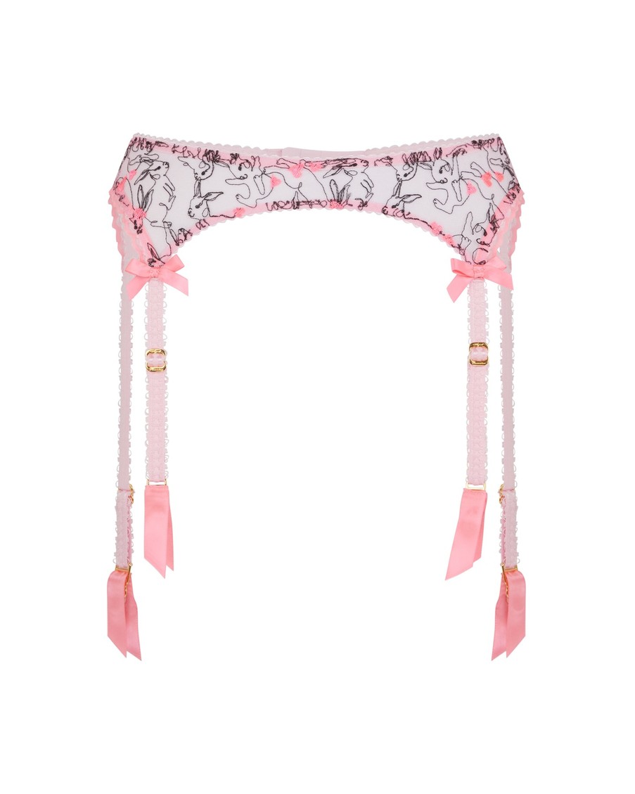Розовый прозрачный пояс для чулок Bunnie