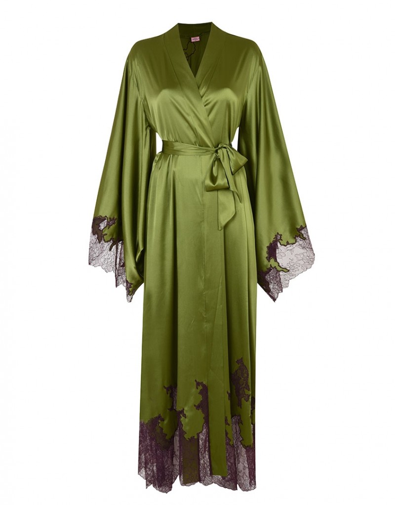 ChristiДлинное зеленое кимоно из шелка и кружева Christi