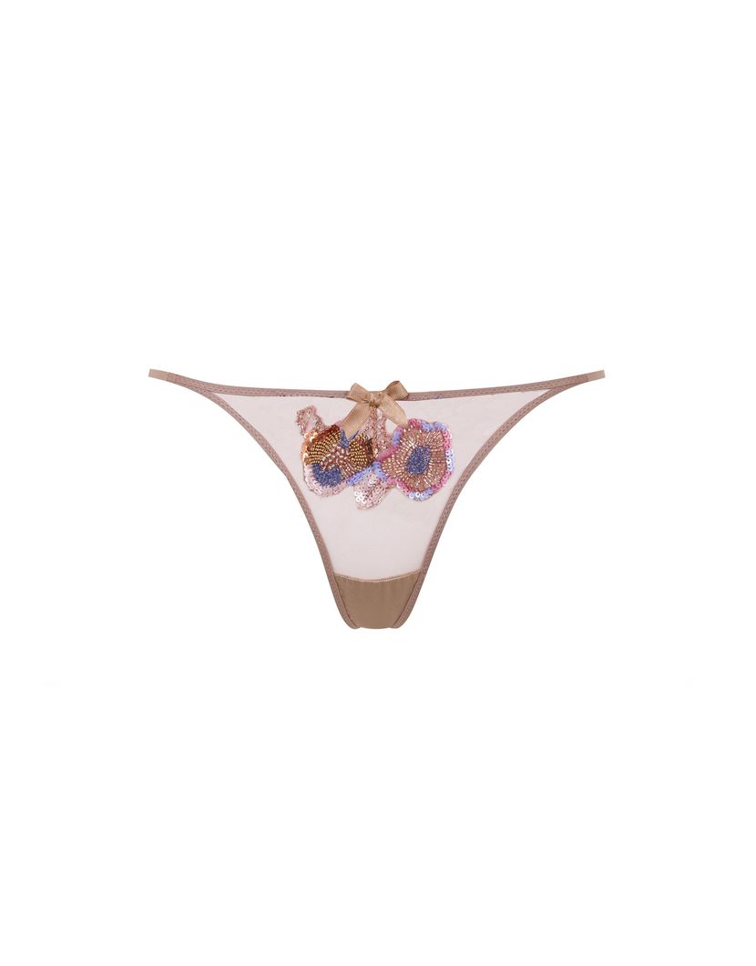 GianaНюдовые трусы стринги с вышивкой бисером и пайетками Giana