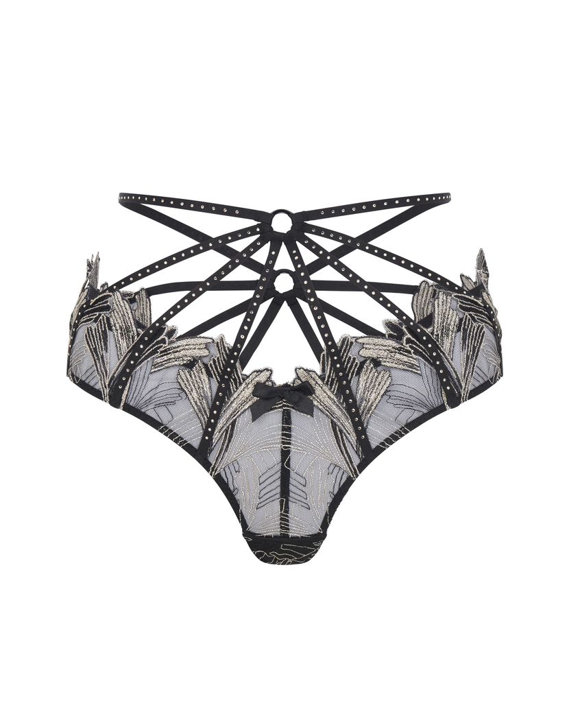 ChristalinaЧерные высокие классические трусы с вышивкой Christalina