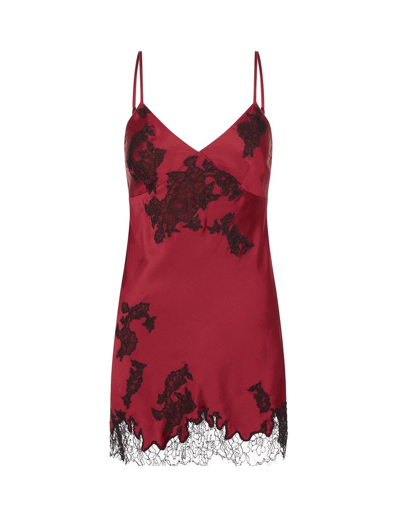 ChristiБордовая шелковая короткая сорочка с кружевом Christi