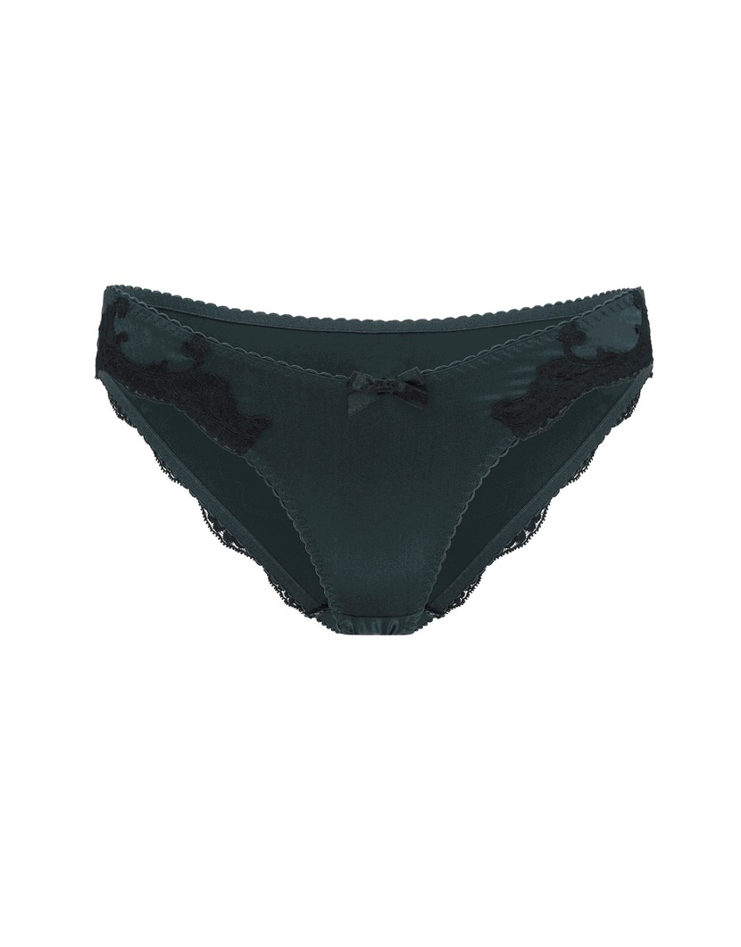 MollyТемно-зеленые классические трусы из шелка с черным кружевом Molly