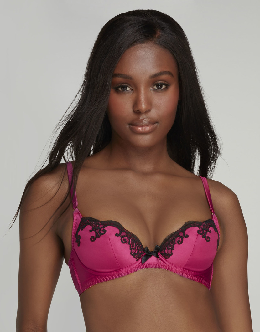 MollyРозовый бюстгальтер с плотной чашкой из шелка с черным кружевом Molly